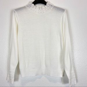 Vintage Haband White Lace Mock Neck Sweater M